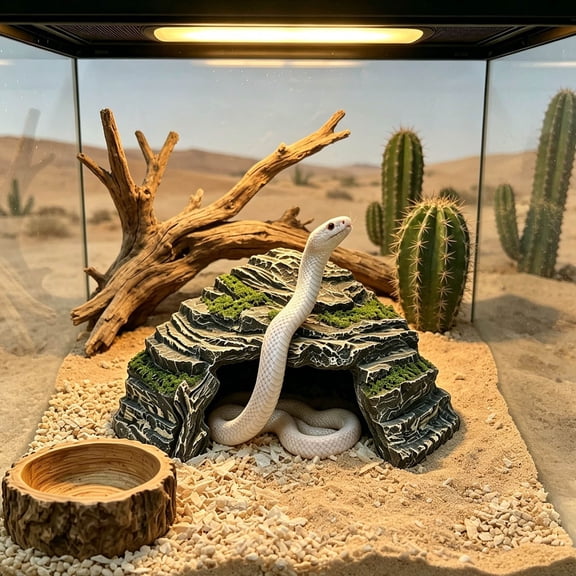 Resin Reptile Hideout Cave, Natural Uneven Finish Shedding Aid for Snakes and Lizards, Waterproof Humid Hide Box for Safe Terrarium Decor and Stress Relief