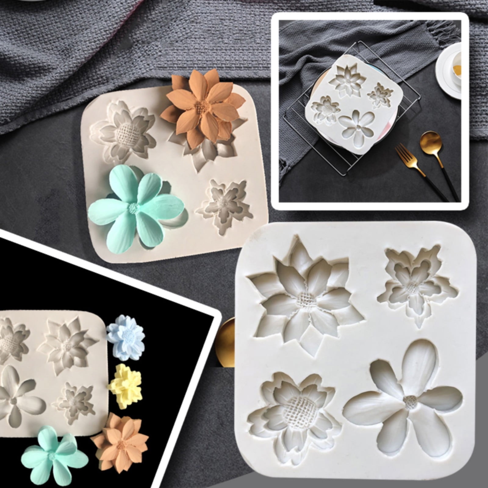 Resin Resin Silicone Fondant Sunflower Flower Silicone Mould Soft ...