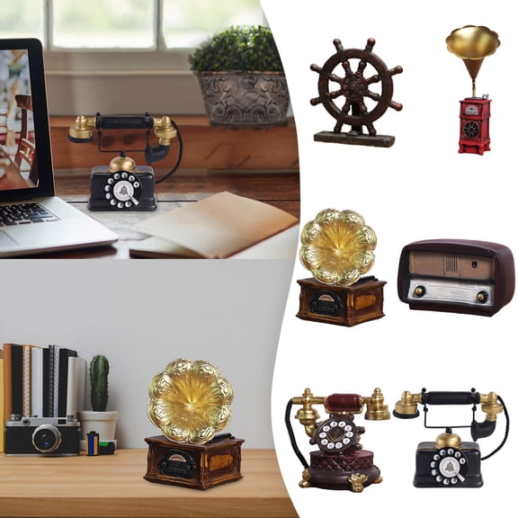 Resin Retro Telephone Ornament, European Style Desktop Home Decor, 20 cm, Red