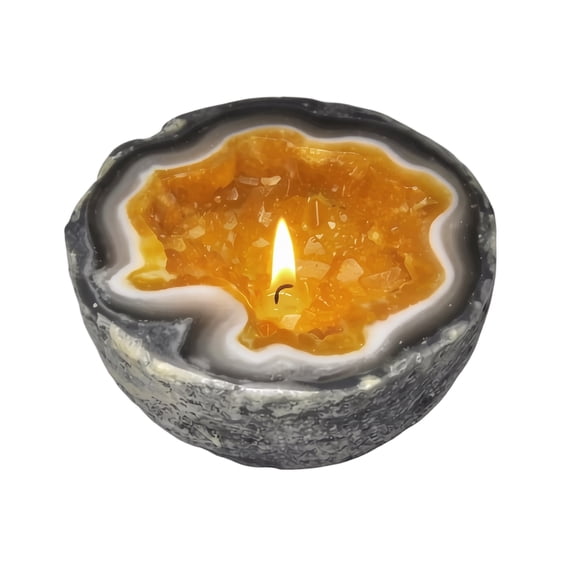 Resin Retro Yellow Geode Candle Sculpted Piece, Decorative Candle Holders, Scented Candle, Decorative Bowls for Home Decor, 4.5 Inch Diameter 2.5 Inch Height Handcrafted Resin