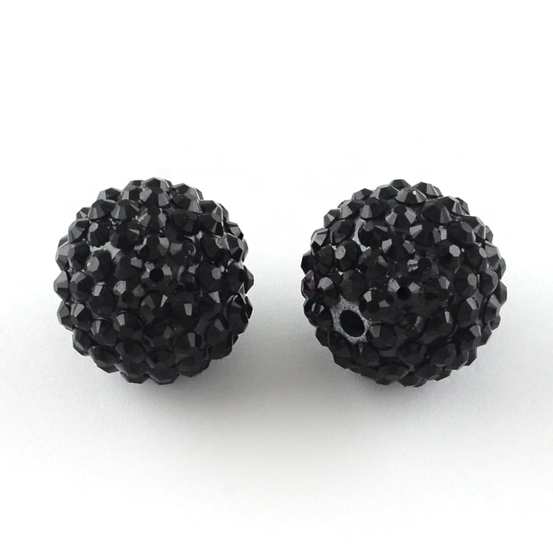 Resin Rhinestone Beads with Acrylic Round Beads Inside for Bubblegum Jewelry Black 16x14mm Hole: 2~2.5mm