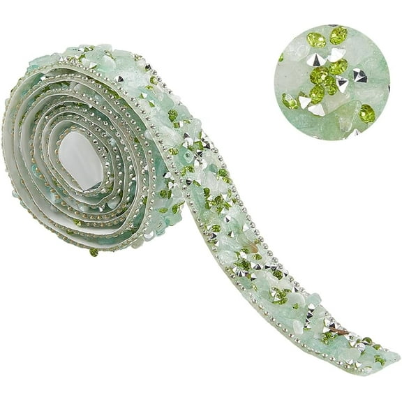 Resin Rhinestone Ribbons Green Self Adhesive Strip Sticker Diamond Ribbon Roll Bling Glitter Rhinestone Tape Trim Hot Fix Gem Stone for DIY Wedding Bridal Dress Shoes Phone Decor
