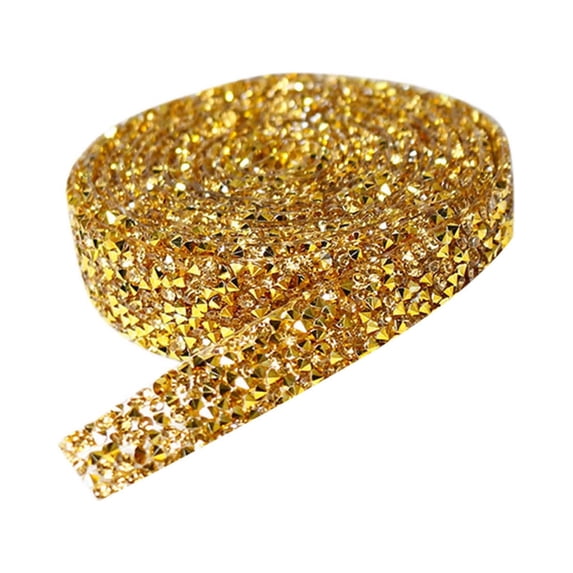 Resin Rhinestone Ribbons for Wedding Self Adhesive Diamond Crystal Ribbon Roll Glitter Resin Diamond Belt Bling for Craft DIY Bag Shoes Clothes(1 cm,gold)