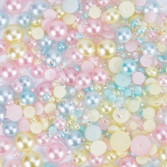 Resin Rhinestone and Cabochons Sets Half Round Pink 3-10x1-5mm