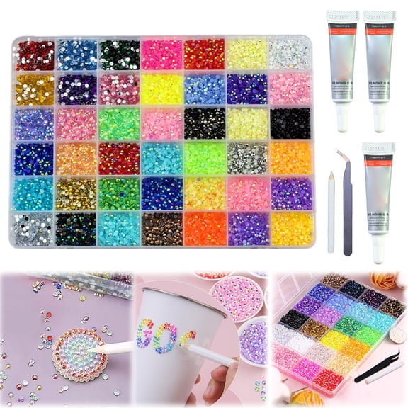 Resin Rhinestones for Bedazzling Kit,32000Pcs Mixed Color 3mm Flatback Rhinestones,Bedazzling Craft Kit with Tweezers Pickup Pen and 3Pcs B7000 Jewelry Glue for DIY Crafts Clothing Nail Art Tumblers