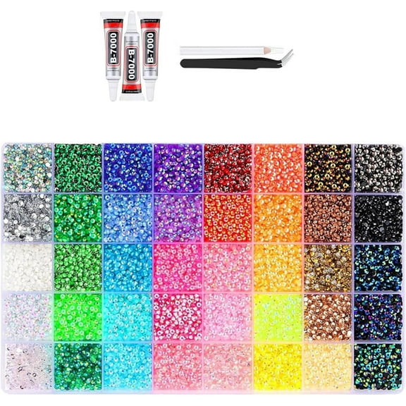 Resin Rhinestones for Crafts  3mm Flatback Gems for Bedazzling, Diamond Art, Nail Art & Jewelry Making, with B7000 Glue, Tweezers & Pickup Pen, Multicolor(1set-L)