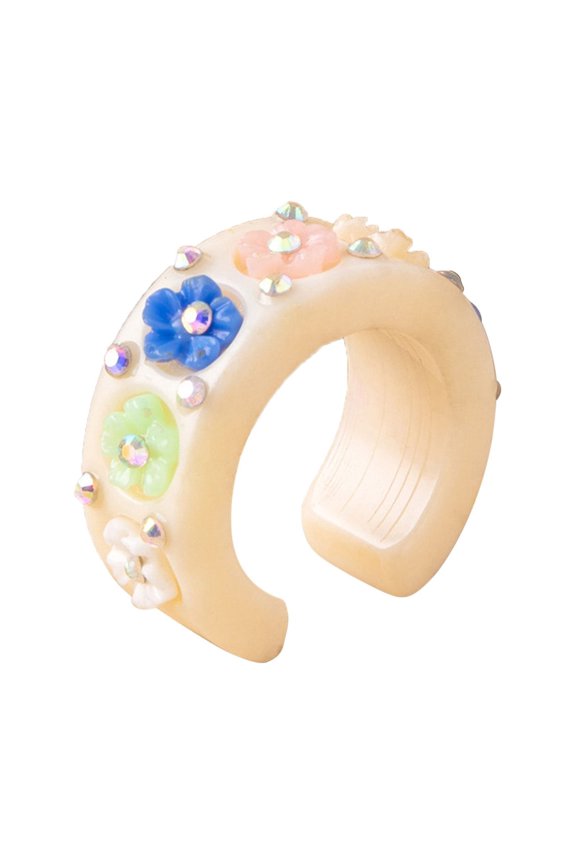 Resin Rings Cute Flower Trendy Rings Colorful Rhinestone Rings Jewelry Resin Square Gem Stackable Ring, Resin Pink One Size, Lightweight and Durable, Great for Valentine's Day or Party