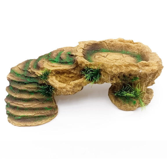 Resin Rock Turtle Basking Platform, Reptile Climbing Ramp Hideout Terrace for Bearded Dragon, Tortoise, Leopard Gecko, Snake, Chameleon