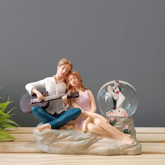 Resin Romantic Love Couple Glass Ball Miniature Statue Showpiece - Multicolor | For Gift, Husband, Wife, Girlfriend, Boyfriend, Girls, Boys - Home Dcor Items | Beautiful Couple Showpiece