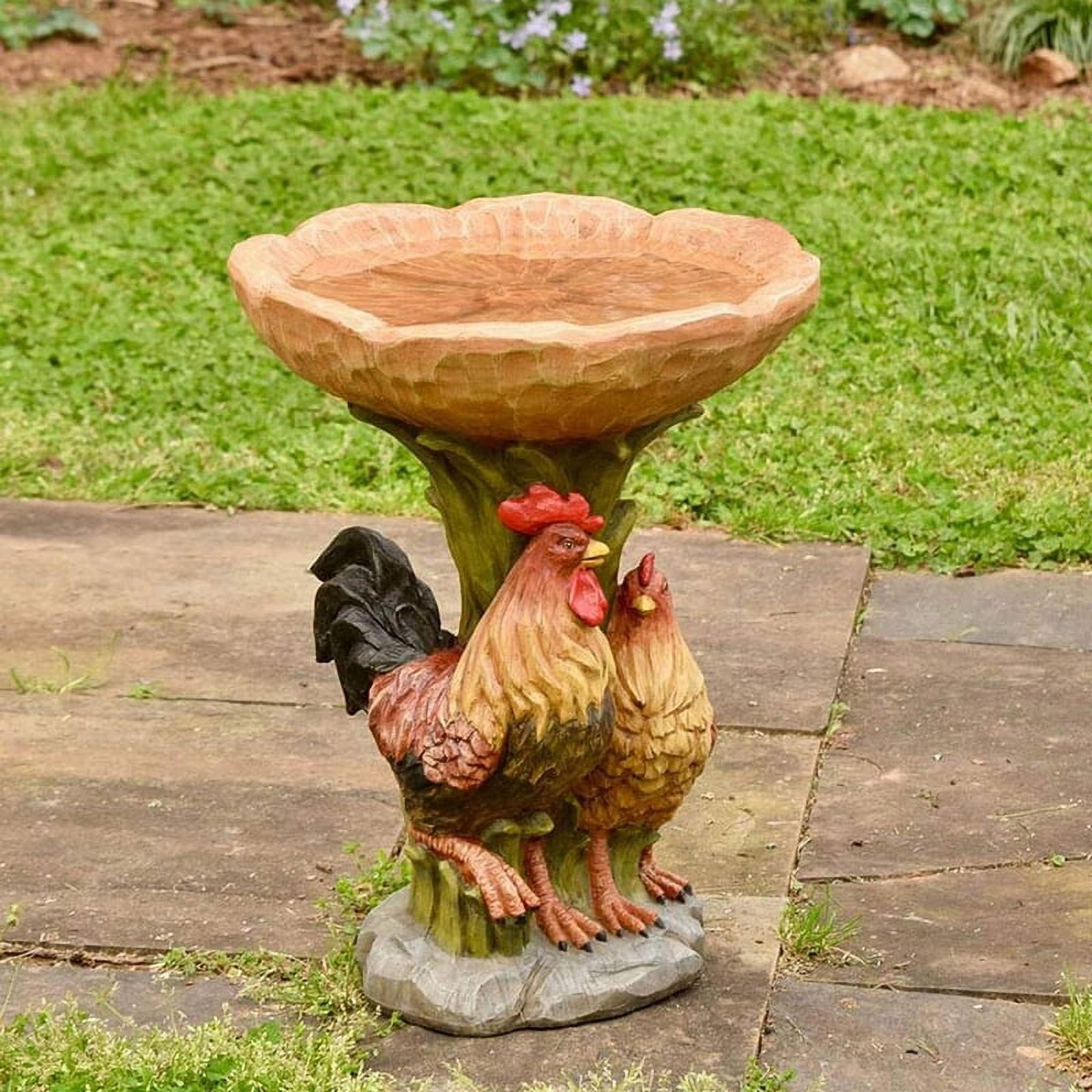 Resin Rooster And Chicken Birdbath Resin Garden Yard Lawn Ornament