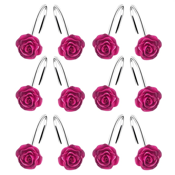 Resin Rose Shower Curtain Hooks - Decorative Rings with Functional Hardware for Bathroom Decor