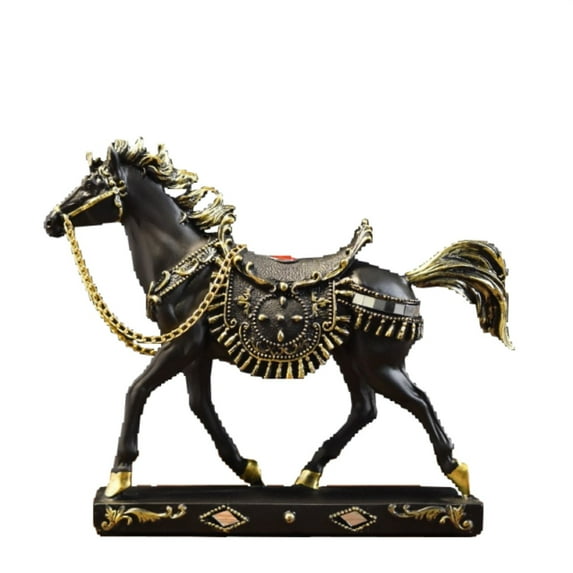 Resin Running Horse Sculpture Home Office Feng Shui Decor Wealth Luck Attraction Decorative Ornament Galloping Horse Figurine