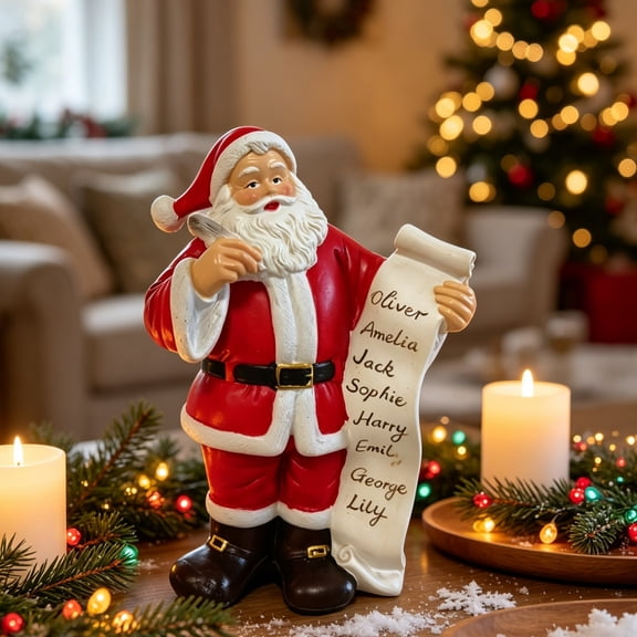 Resin Santa Claus Figurine, Christmas Santa Statue Holding Wish List Scroll, Vintage Hand Painted Tabletop Ornament for Mantel, Shelf, Winter Holiday Home Christmas Decor (red)