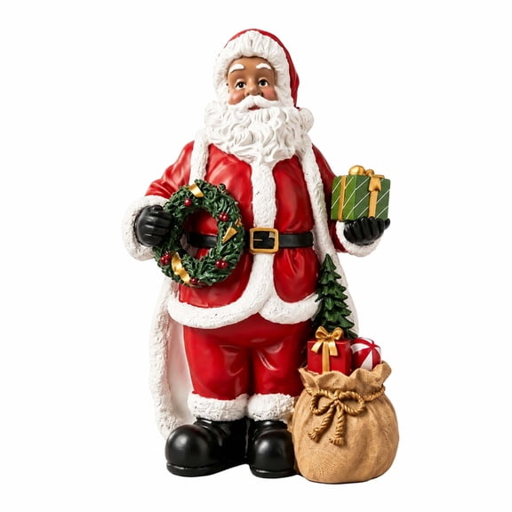 Resin Santa Figurine with Gift Sack and Hand Painted Detail for Mantels Tables and Entryways adds Classic Holiday Charm to Home Decor while Sturdy Resin Build Supports Stable Display Color A