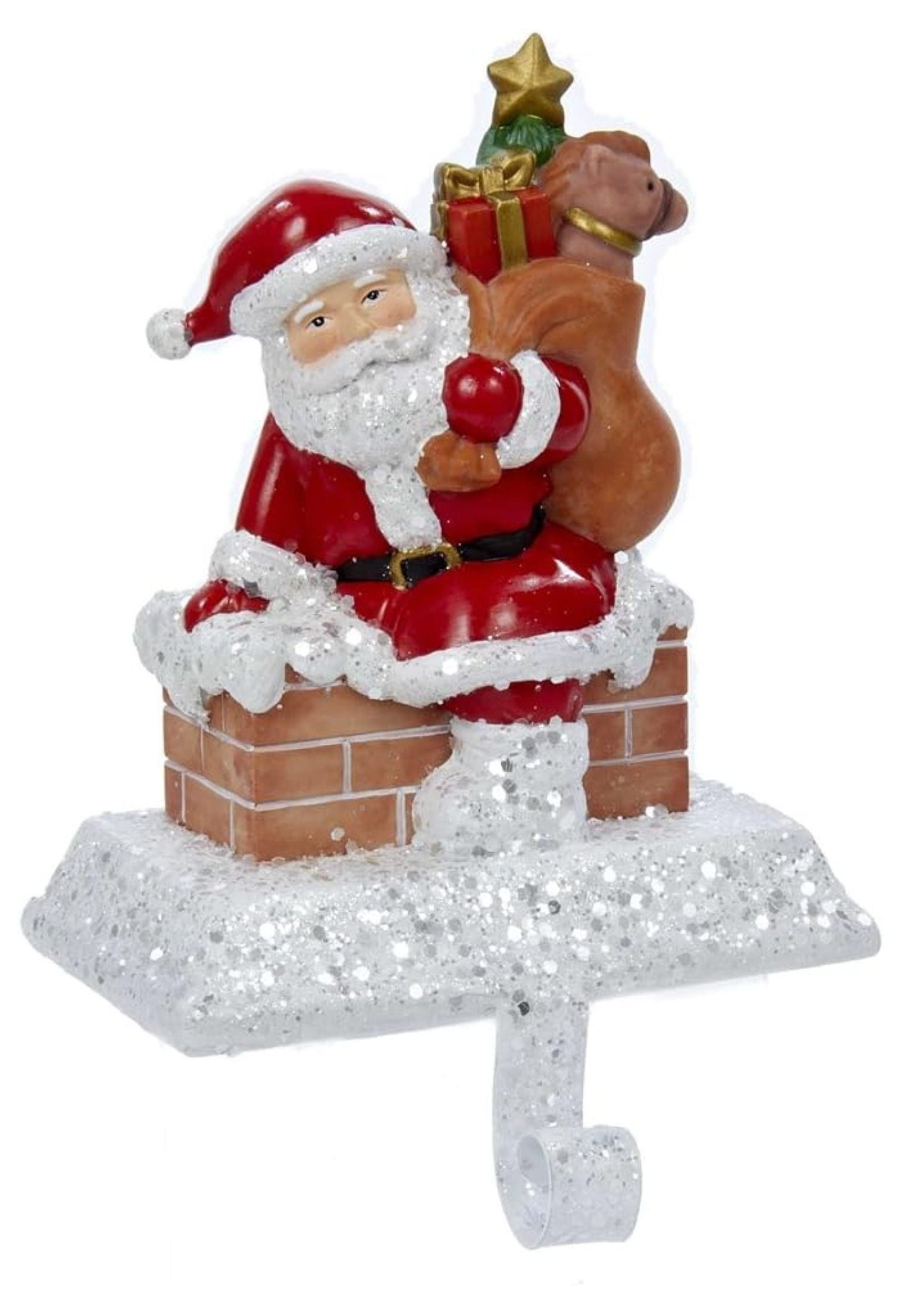 Festive 6.5-Inch Resin Santa with Gift Box Stocking Holder