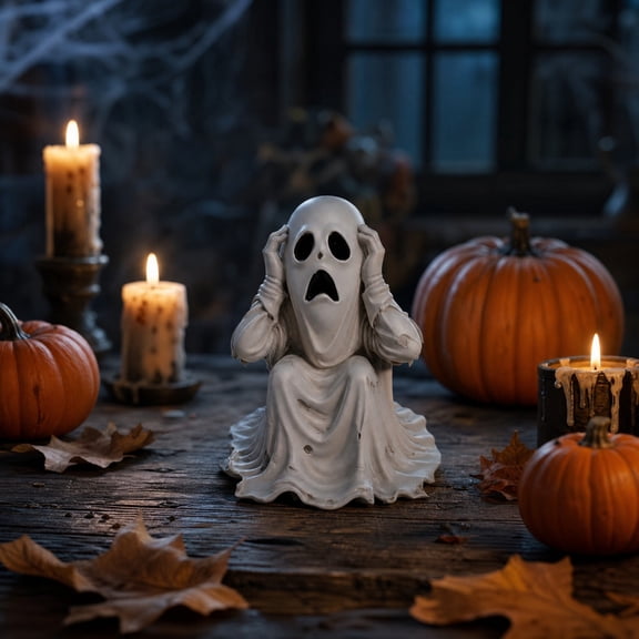 Resin Screaming Ghost Statue, 4" Sitting Gothic Spooky Decor Creepy Horror Tabletop Figurine for Indoor Outdoor Party Props
