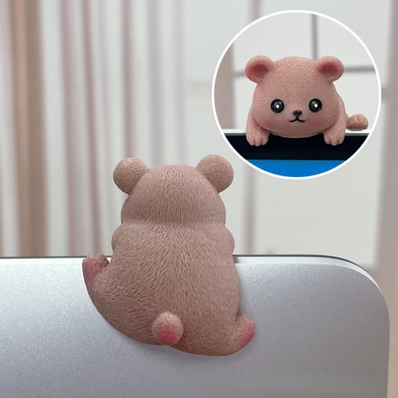 Resin Screen Topper Figurine Mini Cartoon Animal Monitor Tv Top Decor Ornament Whimsical Small Resin Statue For Desk Home Table Decoration(Brown-4.5Cm)