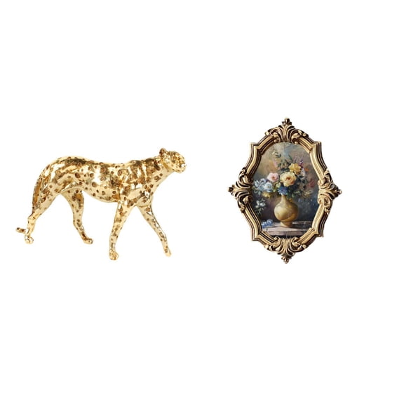 Resin Sculpture Picture Frame Gold Cheetah Figurine Artistic Table Ornament for Home Gallery Bedroom Display