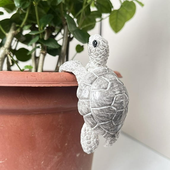 Resin Sea Turtle Figure Plant Pot Hanger, Resin Hanging Turtle Statue, Plant Pot Climbing Flower Pot Sculpture Planter Pot Gift for Yard Ornament-White