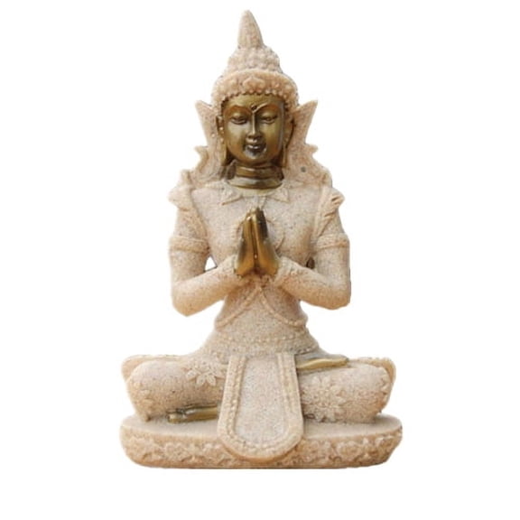 Resin Serene Sitting Buddha Statue Handmade Meditating Sculpture Figurine Decorative Home Decor Accent Rustic Handcrafted Art Traditional Modern Contemporary Oriental Decor (4.3" Tall)-A