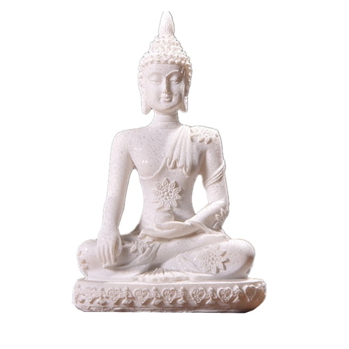 Resin Serene Sitting Buddha Statue Handmade Meditating Sculpture Figurine Decorative Home Decor Accent Rustic Handcrafted Art Traditional Modern Contemporary Oriental Decor (4.3" Tall)-D