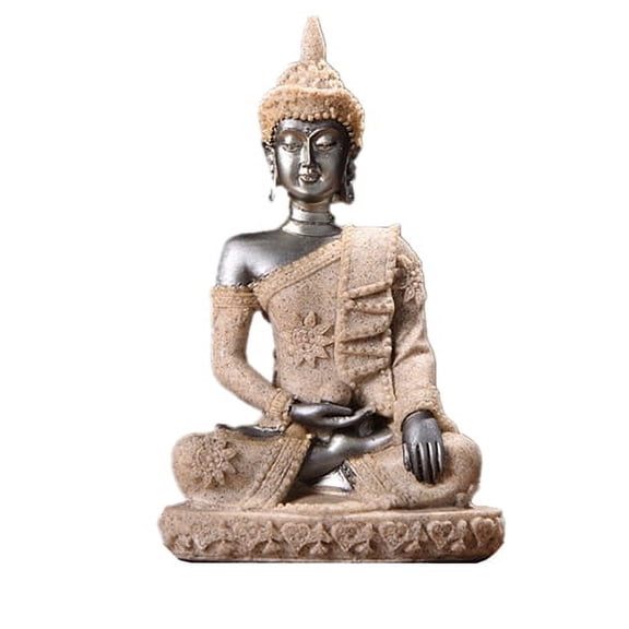 Resin Serene Sitting Buddha Statue Handmade Meditating Sculpture Figurine Decorative Home Decor Accent Rustic Handcrafted Art Traditional Modern Contemporary Oriental Decor (4.3" Tall)-B