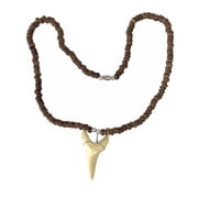 Resin Shark Tooth Pendant, Dark Brown Coconut Bead, Hawaii Surfer Necklace, Silver Tone, 18 Inches