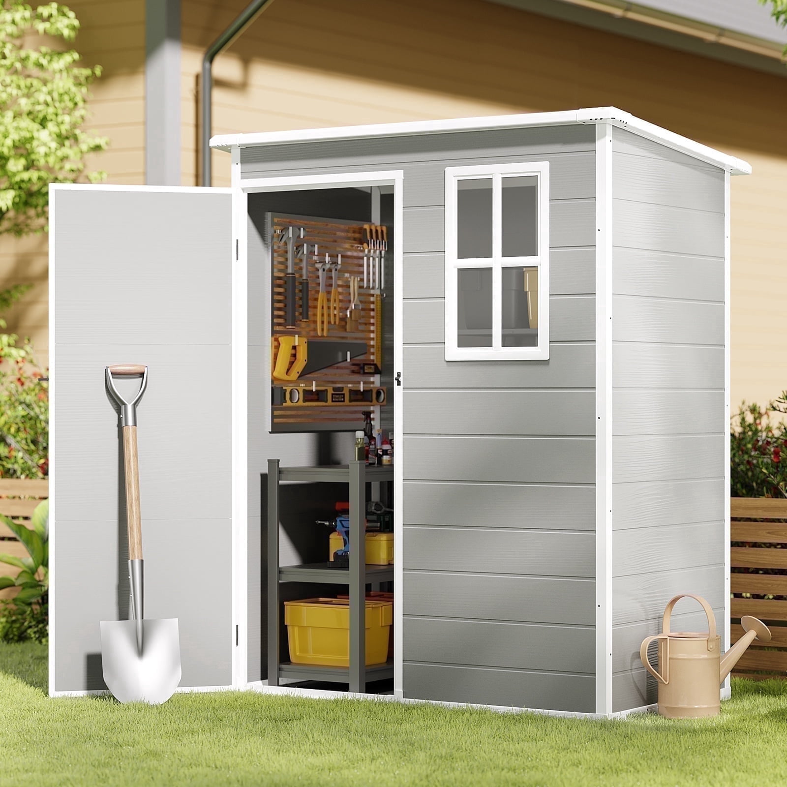 Resin Shed with Floor, Asofer 5x3 FT Outdoor Storage Shed, Plastic