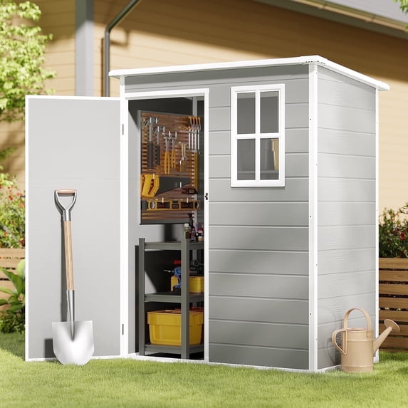 Asofer Gray 5 ft x 3 ft resin outdoor storage shed with floor and window