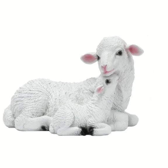 Resin Sheep Figurine Garden Statue, White Lamb Sculpture for Home Decor, Villa Courtyard Lawn and Horticultural Ornament