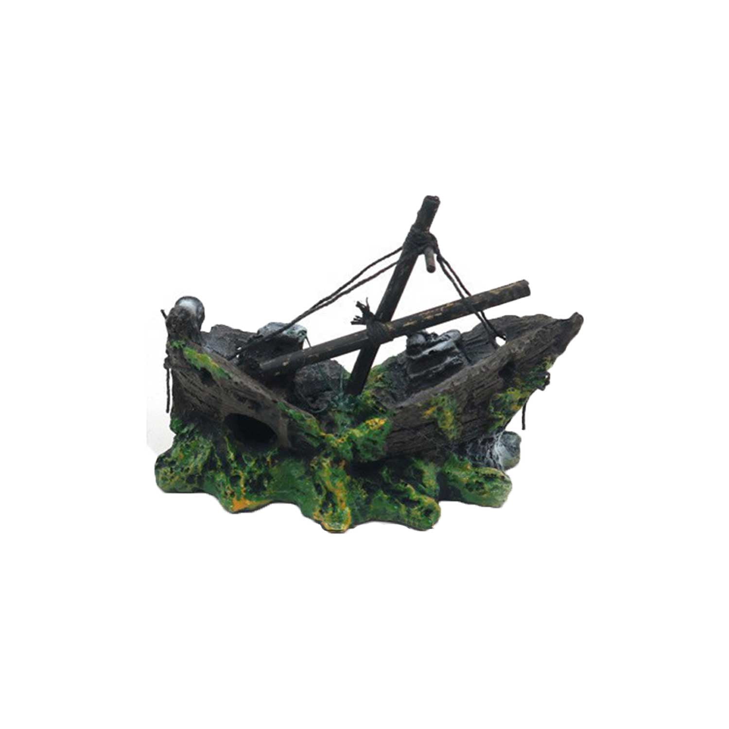 Resin Ship Decor for Aquarium - 5 Style Options (Pirate Ship, Sunken Ship, Red Net Ship, Shipwreck, Blue Sail Ship) Aquatic Ornament with Hiding Caves