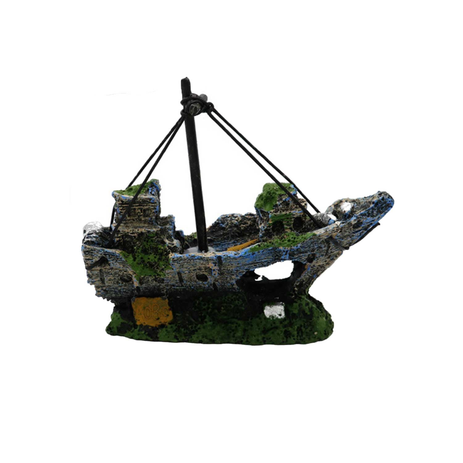 Resin Ship Decor for Aquarium - 5 Style Options (Pirate Ship, Sunken Ship, Red Net Ship, Shipwreck, Blue Sail Ship) Aquatic Ornament with Hiding Caves