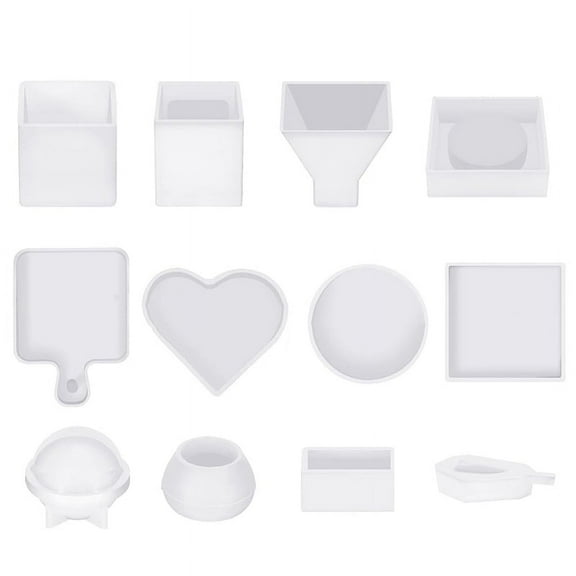ckepdyeh Resin Molds Silicone Kit 12PCS, Epoxy Resin Molds, Resin Mold Including Pen Container, Tray, Love, Round resin molds