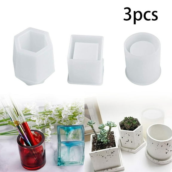 Resin Silicone Mold 3 Pcs Set, Cylinder Cup Molds for Makeup Brush Holder, Pen Organizer, and Flower Planter Pot, Epoxy Craft Molds
