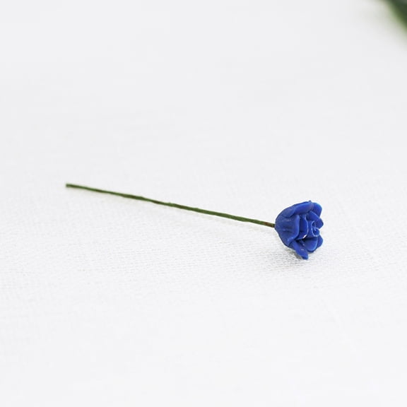 Resin Simulation Rose Model with Iron Wire Micro Landscape Dollhouse Decoration Pretending Prop Accessories Blue 60x9mm