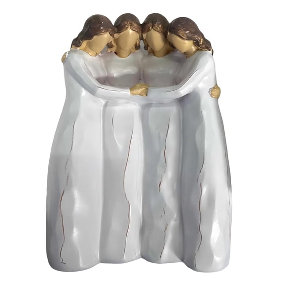 Resin Sisters Friendship Figurine Tabletop Decor Four Women Embrace Sculpture Wood Look Style Desktop Ornament Gift