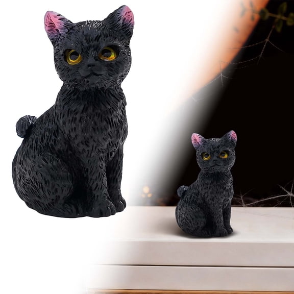 Resin Sitting Black Cat Figurine,Gothic Mini Statue,Small Desktop Ornament for Mantel Shelf Tabletop,Indoor Halloween Witchy Home Decor,Holiday Collectible Gift