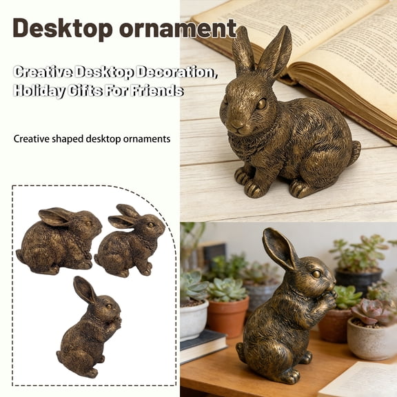 Resin Sitting Bunny Tabletop Easter Decoration Bronze Easter Rabbit Decor