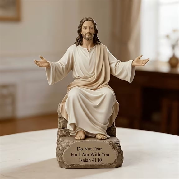 Resin Sitting Figure Figurine Home Decor Spiritual Prayer Statue Centerpiece Living Room Office Shelf Religious Gift for Sanctuary Mantel Tabletop Meditation Room Chapel Decor Quiet Retreat Holiday