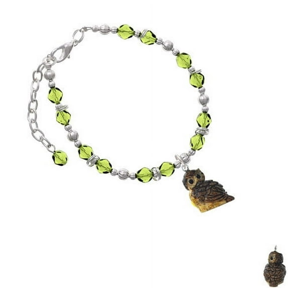 Resin Sitting Owl Lime Green Beaded Bracelet