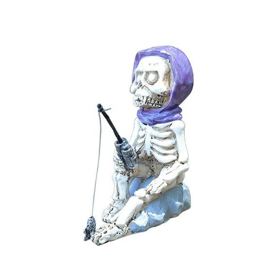Resin Skeleton Fishing Figurine 4.33Gothic Skeleton Garden Ornament, Spooky Fishing Statue for Halloween Yard Dcor & Indoor Patio Accent, Funny Fishing Gift