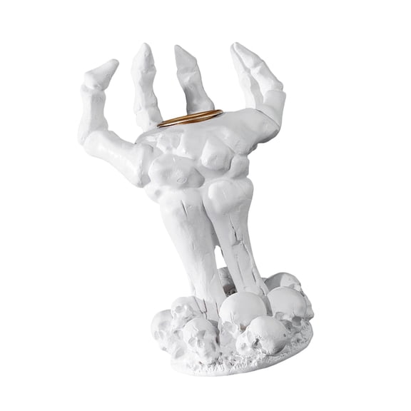 Resin Skeleton Hand Holder for Halloween Decor, Freestanding Gothic Skull Base Accent for Mantel or Entry Table