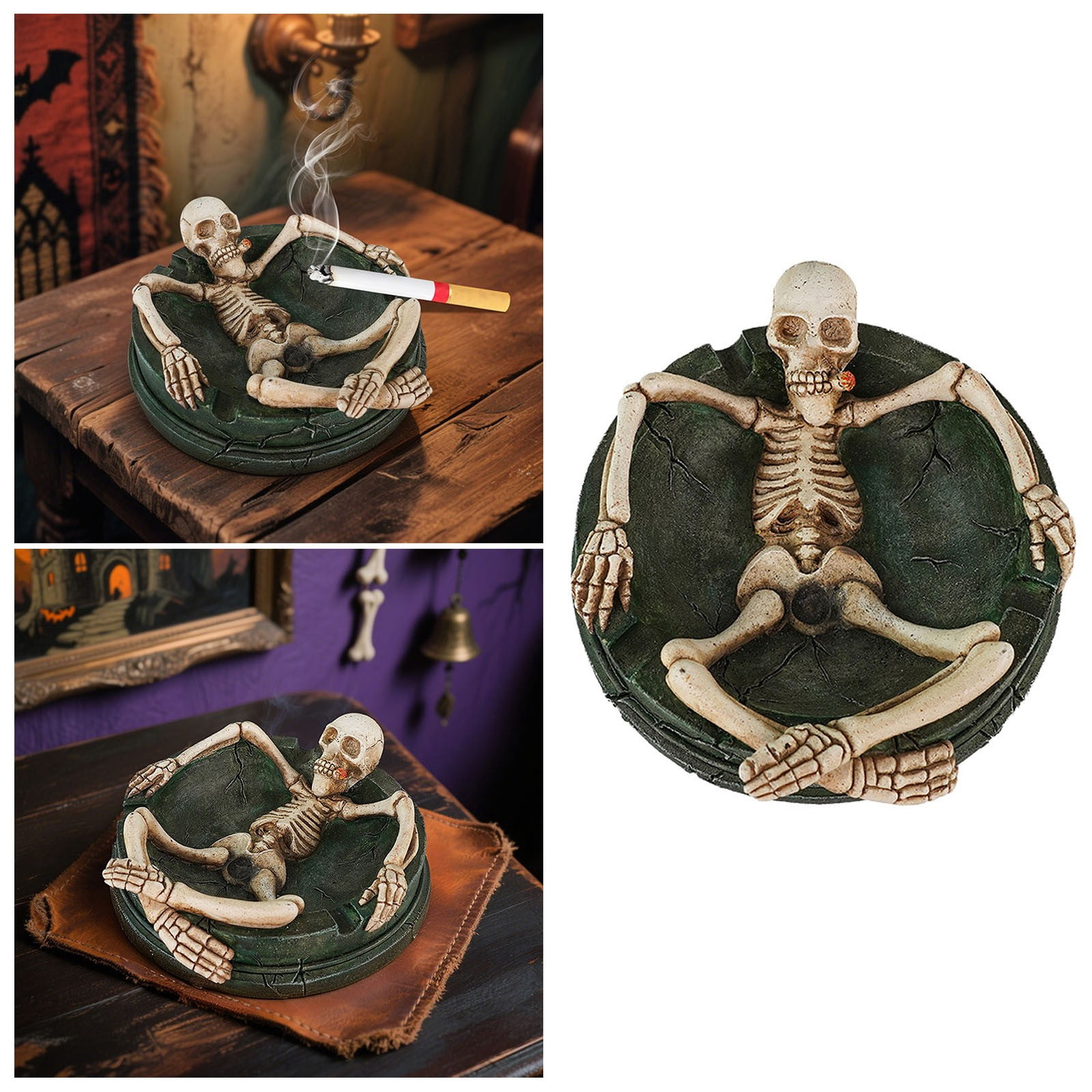 Resin Ashtray With Naked Women & Skull Design - Artistic Decorative Ashtray, Personalized Gift For Smokers, Home Decor, 5 X 3.2 Inches