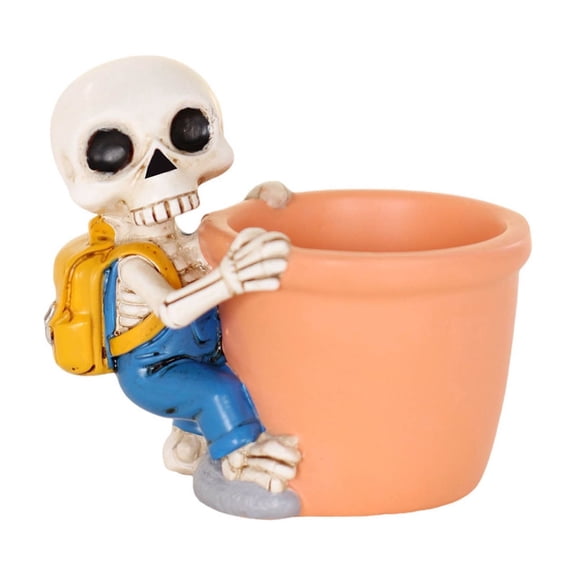 Resin Skull Flower Pot With Drainage Hole For Succulents, Gothic Planter For Desk And Shelf Decor