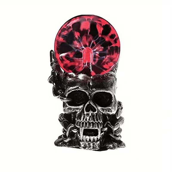 Resin Skull Hand Plasma Ball Lamp, Glowing Crystal Lightning Magic Ball, Creative Gothic Desktop Decor for Halloween, Parties and Home Display
