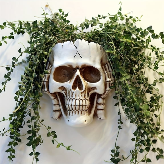 Resin Skull Planter with Drainage Hole, Unique Gothic Decor Succulent Pot for Indoor Outdoor Plants, Lightweight Cool Resin Flower Pot for Cactus & Small Greenery, Creative Gift for Plant Lovers