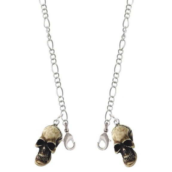 Resin Skull Silvertone Face Mask Necklace