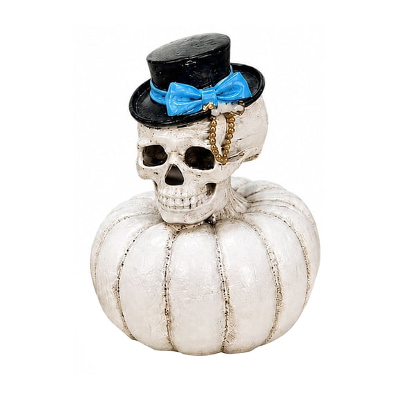 Resin Skull White Pumpkin Tabletop Figurine, Gentleman Lady Skeleton Statue, Spooky Indoor Covered Outdoor Halloween Skull Decorations, B by XSAOP
