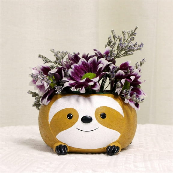 Resin Sloth Succulent Planter, Cute Sloth Flower Pot,Sloth Statue Decor,Whimsical Fairy Animal Planter Pot with Drainage Hole for Easy Planting, Resin Sloth Flower Pots for Outdoor Indoor Plants