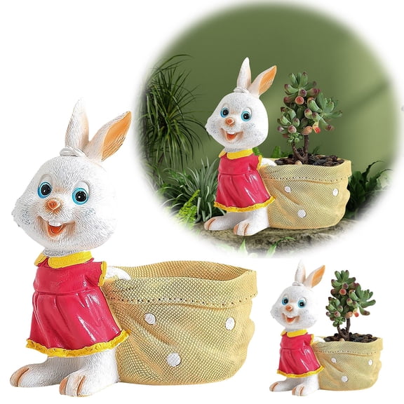 Resin Small Animal Shaped Cartoon Flower Pot - Adorable Little Rabbit Design for Succulents and Desktop Decor